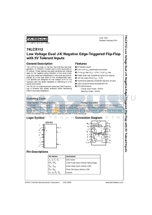 74LCX112M datasheet - Low Voltage Dual J-K Negative Edge-Triggered Flip-Flop with 5V Tolerant Inputs