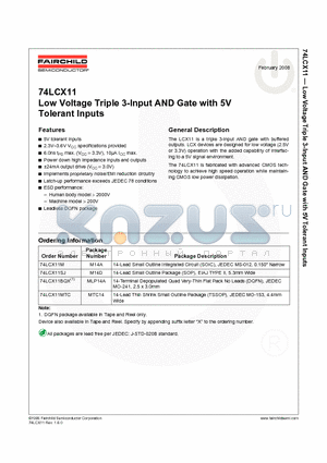 74LCX11M_08 datasheet - Low Voltage Triple 3-Input AND Gate with 5V Tolerant Inputs