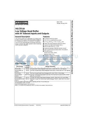 74LCX125BQX datasheet - Low Voltage Quad Buffer with 5V Tolerant Inputs and Outputs