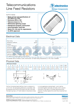 ALFR-2 datasheet - Telecommunications Line Feed Resistors