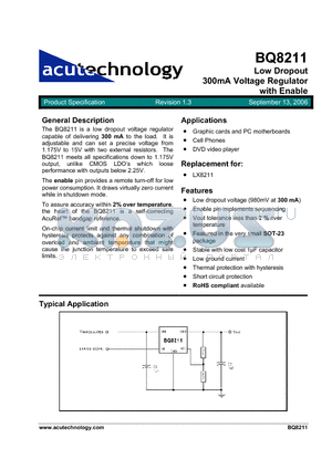 BQ8211CY-M5-25-TRL datasheet - Low Dropout 300mA Voltage Regulator with Enable