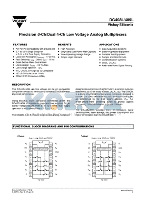 DG409L datasheet - Precision 8-Ch/Dual 4-Ch Low Voltage Analog Multiplexers