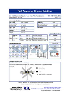 5300CF15A0950 datasheet - 5.3 GHz Directional Coupler/ Low Pass Filter Combination