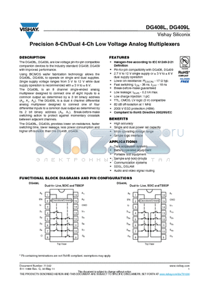 DG409LDQ-E3 datasheet - Precision 8-Ch/Dual 4-Ch Low Voltage Analog Multiplexers