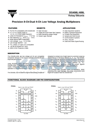 DG409LAZ/883 datasheet - Precision 8-Ch/Dual 4-Ch Low Voltage Analog Multiplexers