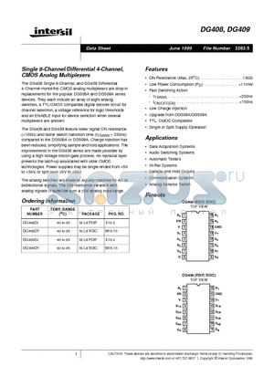 DG409DY datasheet - Single 8-Channel/Differential 4-Channel, CMOS Analog Multiplexers