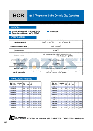 391BCR050K datasheet - 85`C Temperature Stable Ceramic Disc Capacitors