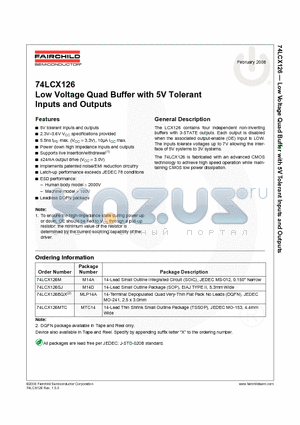 74LCX126_08 datasheet - Low Voltage Quad Buffer with 5V Tolerant Inputs and Outputs