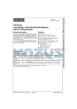 74LCX138M datasheet - Low Voltage 1-of-8 Decoder/Demultiplexer with 5V Tolerant Inputs