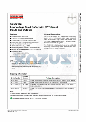 74LCX126M datasheet - Low Voltage Quad Buffer with 5V Tolerant Inputs and Outputs