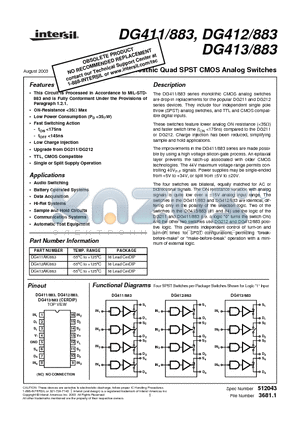 DG411 datasheet - Monolithic Quad SPST CMOS Analog Switches