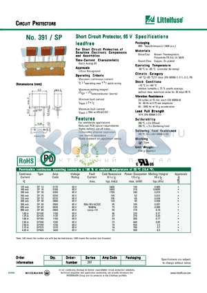 391SP200000 datasheet - Short Circuit Protector, 65 V Specifications