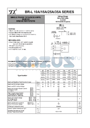 BR-L35A datasheet - SINGLE PHASE 10/15/25/35 AMPS. SILICON BRIDGE RECTIFIERS