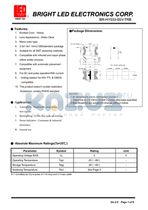 BR-HY033-05V-TRB datasheet - Yellow Mono-color type Suitable for all SMT assembly methods.