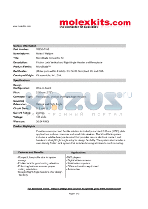 53014-0610 datasheet - Friction Lock Vertical and Right Angle Header and Receptacle