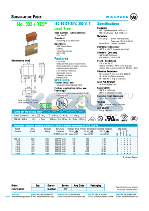 392 datasheet - SUBMINIATURE FUSES