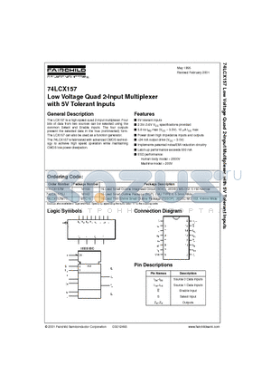 74LCX157 datasheet - Low Voltage Quad 2-Input Multiplexer with 5V Tolerant Inputs