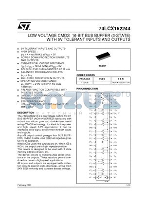 74LCX162244 datasheet - LOW VOLTAGE CMOS 16-BIT BUS BUFFER (3-STATE) WITH 5V TOLERANT INPUTS AND OUTPUTS