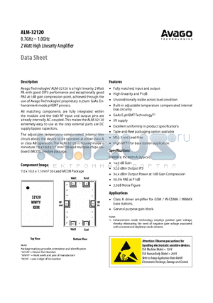 ALM-32120 datasheet - 0.7GHz - 1.0GHz 2 Watt High Linearity Amplifier