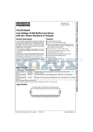 74LCX162244GX datasheet - Low Voltage 16-Bit Buffer/Line Driver with 26ohm Series Resistors in Outputs