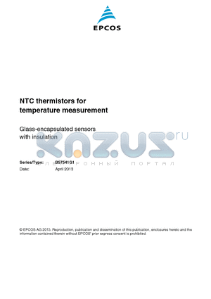 B57541G1502000 datasheet - NTC thermistors for temperature measurement