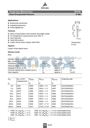 B57550G0202+ datasheet - Glass-Encapsulated Sensors