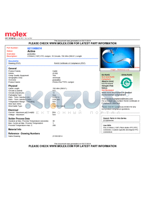 0211000014 datasheet - 2.54mm(100)FFC Jumper10 Circuits152.40m500.0Length