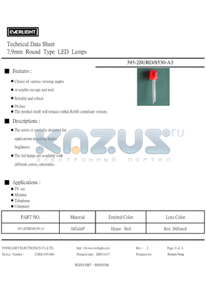 393-2SURD datasheet - 7.9mm Round Type LED Lamps