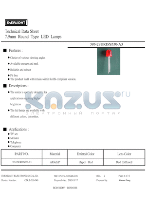 393-2SURD/S530-A3 datasheet - 7.9mm Round Type LED Lamps