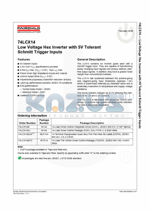 74LCX14MTCX datasheet - 74LCX14 Low Voltage Hex Inverter with 5V Tolerant Schmitt Trigger Inputs