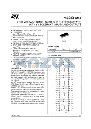 74LCX16244 datasheet - LOW VOLTAGE CMOS 16-BIT BUS BUFFER (3-STATE) WITH 5V TOLERANT INPUTS AND OUTPUTS