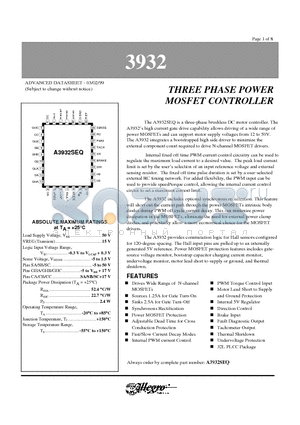 3932 datasheet - THREE PHASE POWER MOSFET CONTROLLER