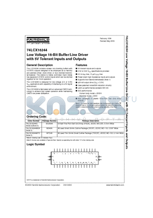 74LCX16244 datasheet - Low Voltage 16-Bit Buffer/Line Driver with 5V Tolerant Inputs and Outputs