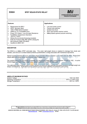 53024 datasheet - SPST SOLID-STATE RELAY