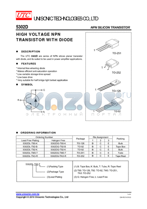 5302D datasheet - HIGH VOLTAGE NPN TRANSISTOR WITH DIODE