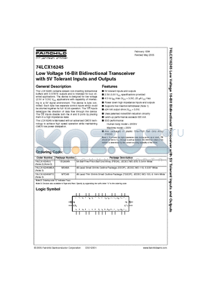 74LCX16245MTD datasheet - Low Voltage 16-Bit Bidirectional Transceiver with 5V Tolerant Inputs and Outputs