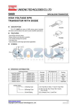 5302DG-TN3-R datasheet - HIGH VOLTAGE NPN TRANSISTOR WITH DIODE