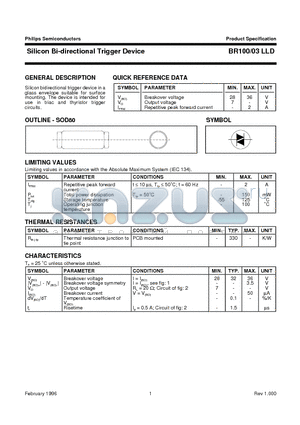 BR100 datasheet - Silicon Bi-directional Trigger Device