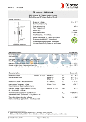 BR100-03 datasheet - Bidirectional Si-Trigger-Diodes