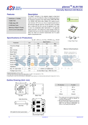 ALN1700 datasheet - Internally Matched LNA Module