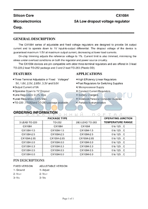 CX1084 datasheet - 5A Low dropout voltage regulator