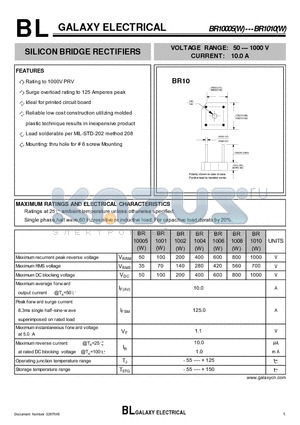 BR10005 datasheet - SILICON BRIDGE RECTIFIERS