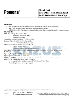 5304-K-36 datasheet - BNC (Male) With Strain Relief To SMD Grabber Test Clips