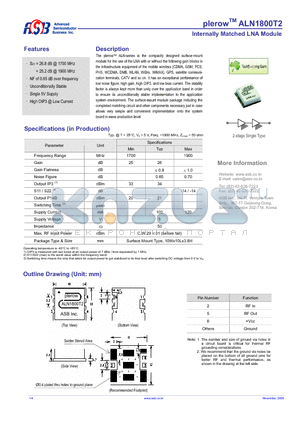 ALN1800T2 datasheet - Internally Matched LNA Module