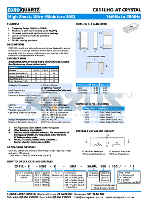 CX11LHG datasheet - Frequency Range 16MHz to 50MHz