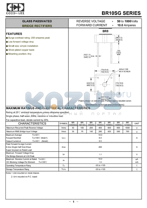 BR1001SG datasheet - GLASS PASSIVATED BRIDGE RECTIFIERS