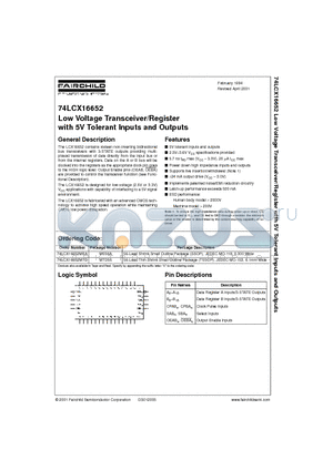 74LCX16652MEA datasheet - Low Voltage Transceiver/Register with 5V Tolerant Inputs and Outputs