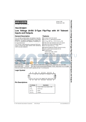 74LCX16821 datasheet - Low Voltage 20-Bit D-Type Flip-Flop with 5V Tolerant Inputs and Outputs