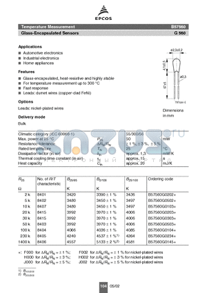 B57560G0202+ datasheet - Glass-Encapsulated Sensors
