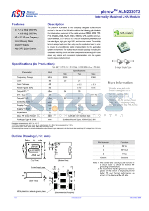 ALN2330T2 datasheet - Internally Matched LNA Module